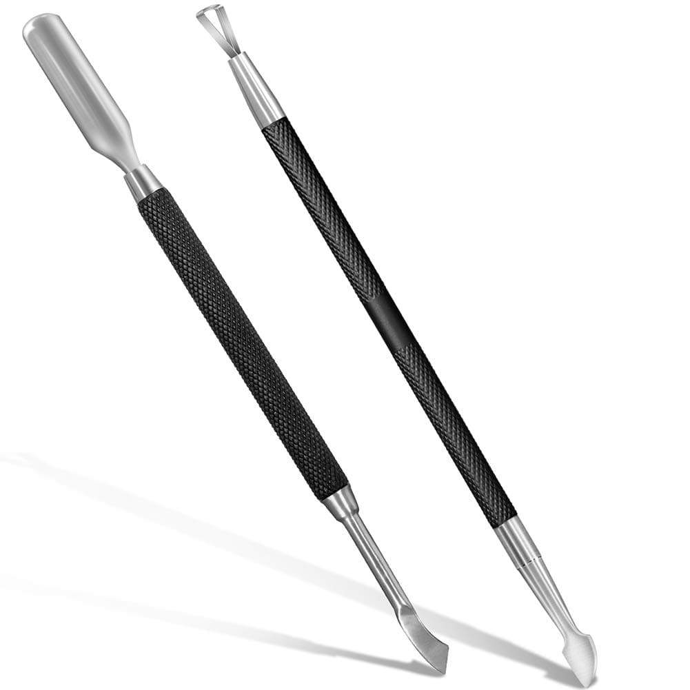 2PCS Metal Black Cuticle Pusher and Cutter Remover Salon Quality Stainless Steel Acetone Gel Nail Polish Peeler Scraper Durable Professional Manicure Pedicure Cleaner Tool For Fingernail and Toenail