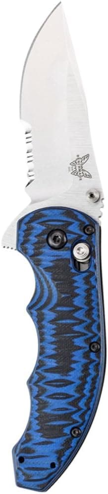 Benchmade - AXIS Flipper 300-1 Knife, Drop-Point Blade, Serrated Edge, Satin Finish, Blue Handle