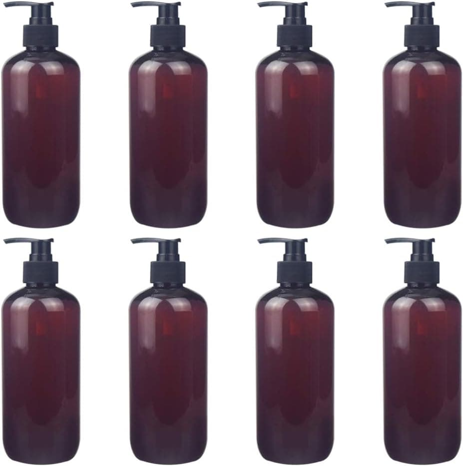 TOPBATHY Amber Shampoo Bottle Cylinder Pump Bottles Plastic Dispenser for Lotion Shower Gel Liquid Soap Bathroom Kitchen Supplies 500ml 8pcs