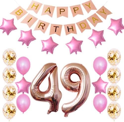 49th Birthday Decorations Party Supplies Happy 49th Birthday Confetti Balloons Banner and 49 Number Sets for 49 Years Old Party-Rose Gold