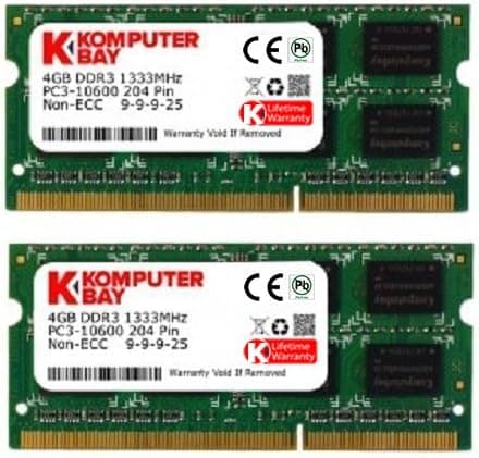 Komputerbay 8GB (2X 4GB) DDR3 SODIMM (204 pin) 1333Mhz PC3-10600 (9-9-9-25) L.