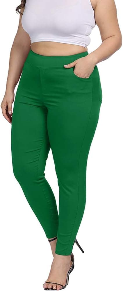 ALLEGRACE Women Plus Size Skinny Pants Stretch Slim Fit Pull-on High Waist Pants with Pockets