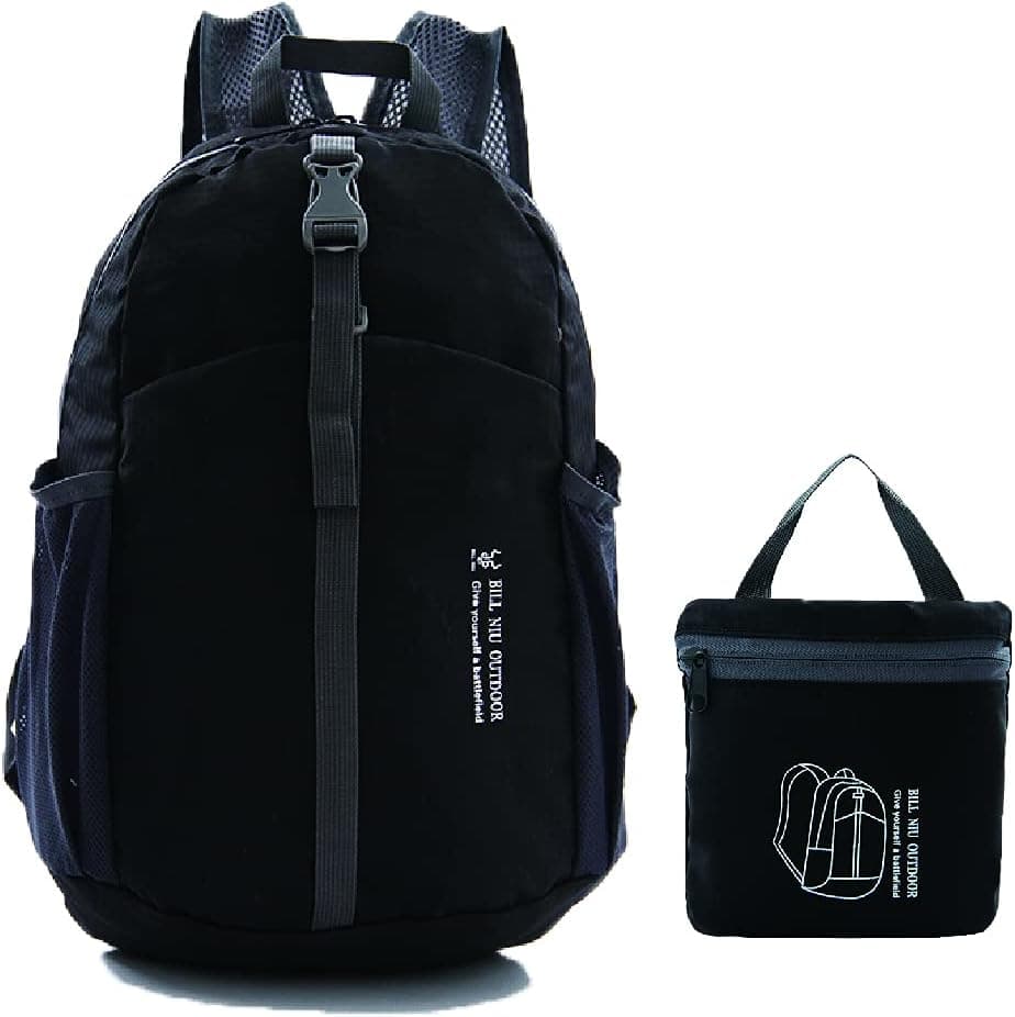 DUSWEN Foldable Backpack Lightweight Water Resistant Handy Outdoor Hiking Camping Bags for Women & Men (Black)
