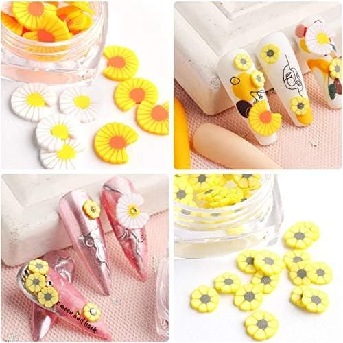 3D Nail Art Slices 8 Boxes Fruit Flower Star Heart Shapes Little Daisy Chrysanthemum Slices Polymer Clay Slices for DIY Nails Flower Nail Art Sequins Decals Stickers Decoration Crafting