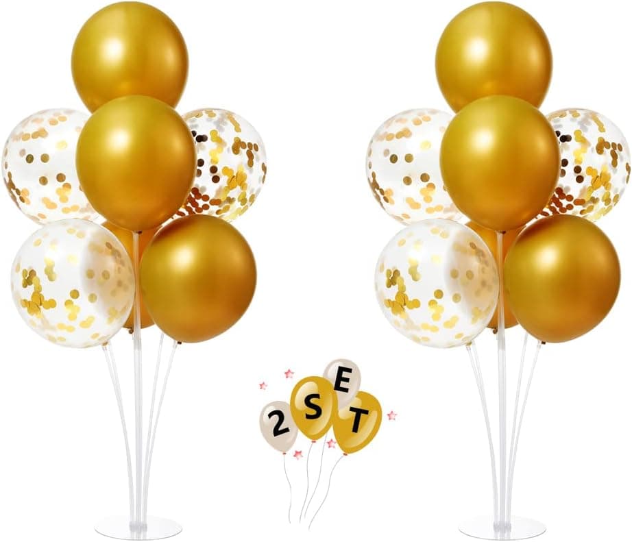 Fezrutn Party Balloons Decorations Balloon Stand Kit 2 Sets Metallic Glod Table Centerpiece Reusable Balloon Decorations for Birthday Party Baby Shower Wedding Groovy Party