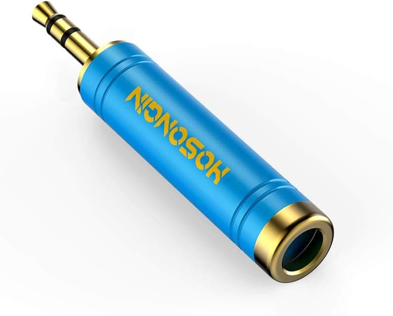 HOSONGIN 1/4 Inch Female to 3.5mm TRS Male Adapter, Quarter 1/4" Inch 6.35mm Jack Female to 3.5mm 1/8" Inch TRS Plug Male Stereo Audio Adapter Gold Plated Pure Copper, Blue, 1 Pack