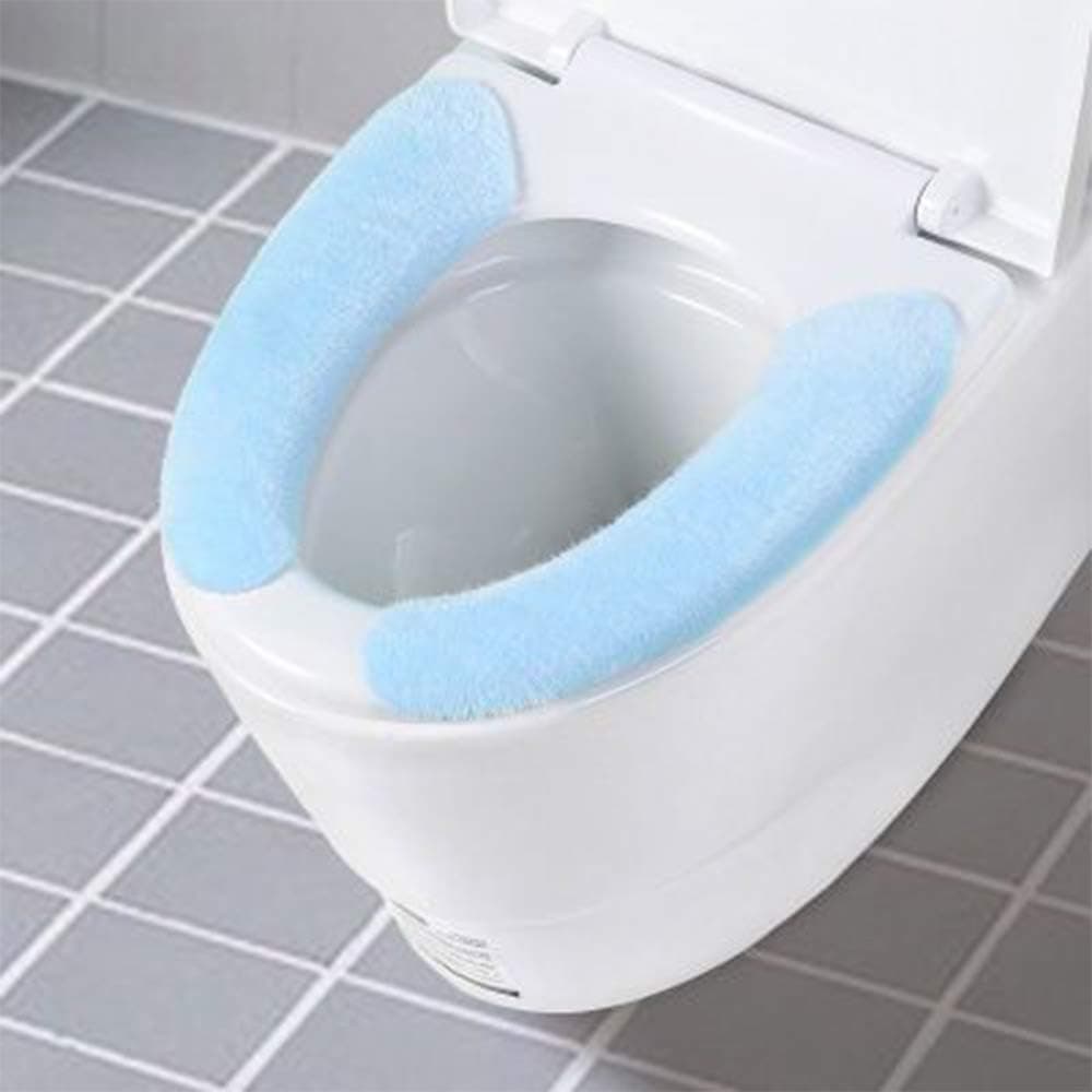 beyonday Portable Sticky Toilet Seat Cover Washable Warm Plush Toilet Seat Filling Mat Health Sticky Household Bathroom Supplies (Plush Blue)