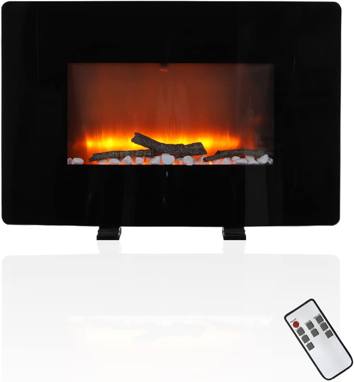 30 inch Electric Fireplace Curved Touch Screen Wall Mounted/Free Standing Low Noise Electric Heater with Timer, Remote Control, Adjustable Flame Color, 700W/1400W