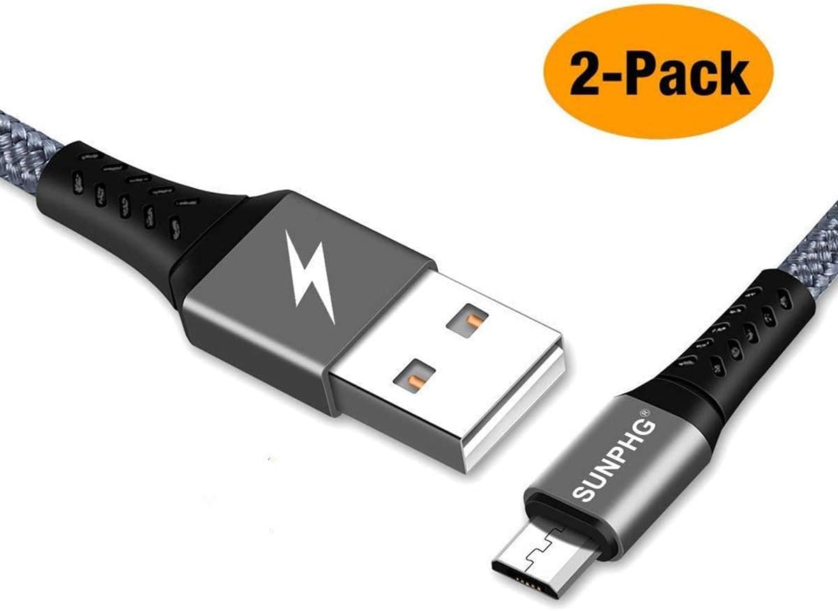 Micro USB Cable[2Pack 6.6 ft,3.3ft] SUNPHG Android Charger Nylon Braided High Speed USB 2.0 Sync and Fast Charging Cable Compatible Samsung,Kindle,HTC, Nexus,LG,Xbox,Sony,Android Phone& More(Grey)