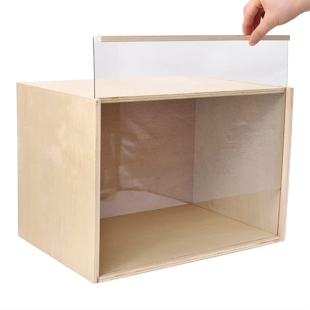 iLAND Dollhouse Display Box, Unfinished Wood Shadow Box, Quick-Build Display Case with Transparent Front 15.7“ x 11” x 11“ Suitable for Lego & 1/12 1/6 Scale Dolls & Figures Soldiers