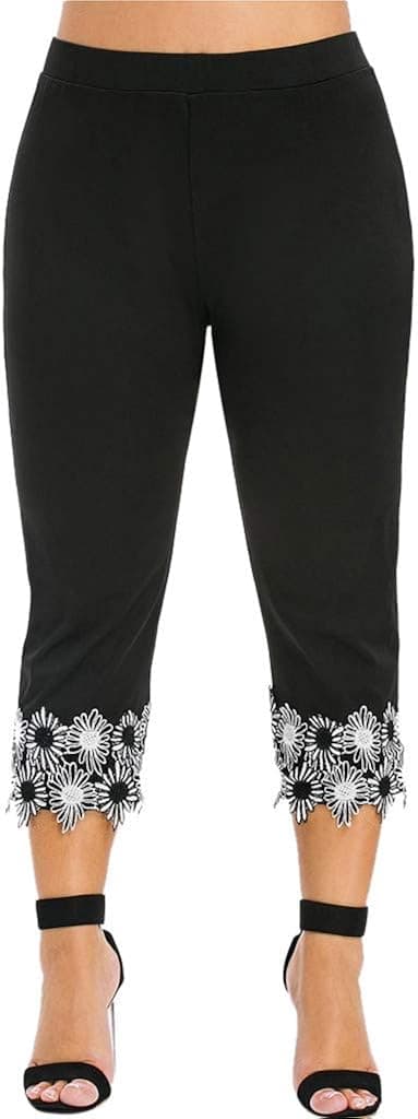 LowProfile Capris Legging for Women Plus Size, Workout High Waist Sweatpants Biker Yoga Compression Floral Lace Tights,bc074