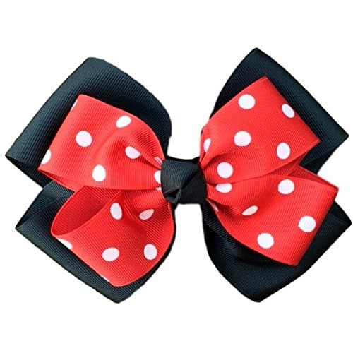 Victory Bows Polka Dot Double Quad Grosgrain Hair Bow- The Siena Marie Black and Red- Made in the USA French Clip Q900PR