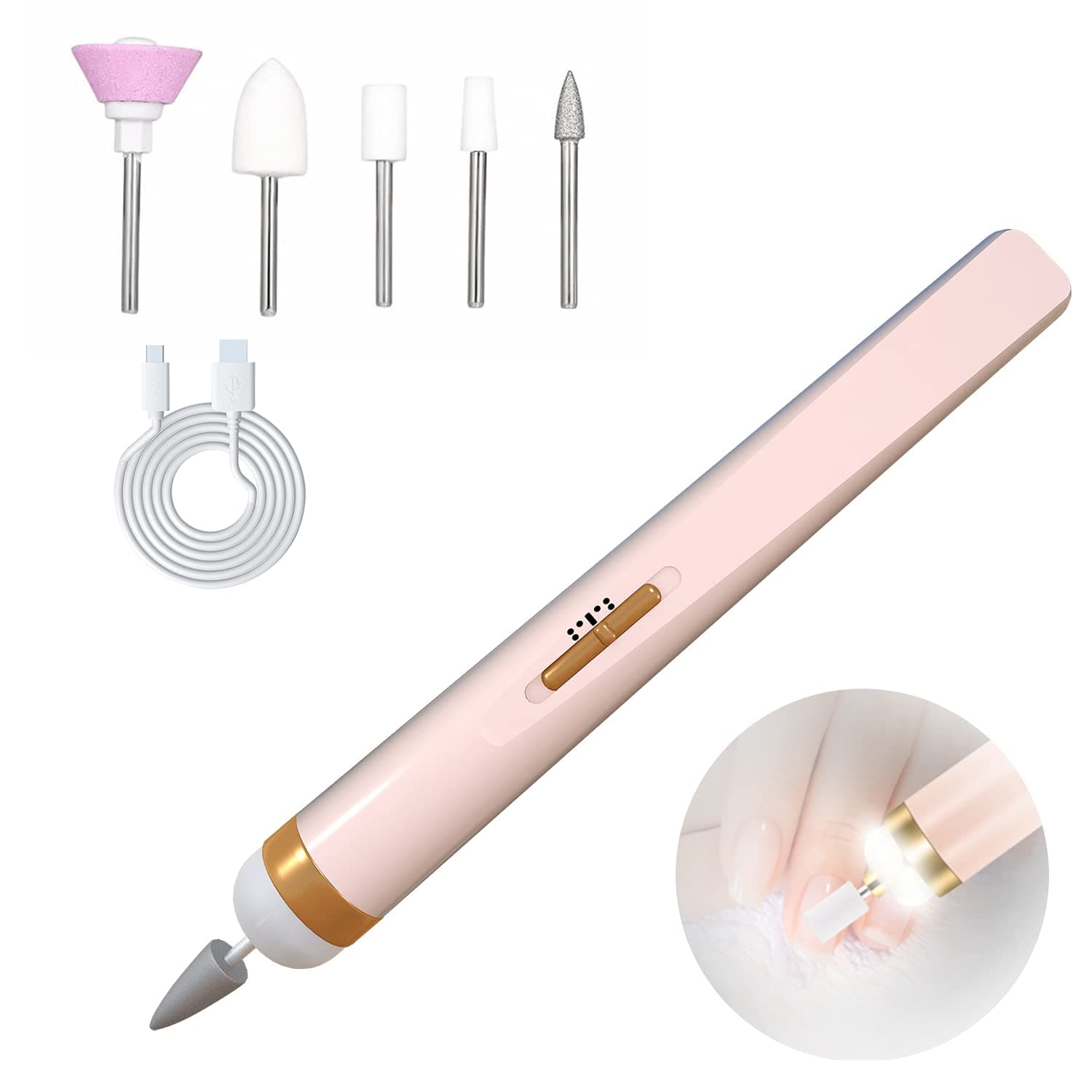 N-D Portable Nail Drill, Nail Buffer & Shine Kit Rechargeable Mini Efile Nail Filer Electric Acrylic Nail Drill Machine Personal Manicure and Pedicure kit for Beginners Home Use (Pink)