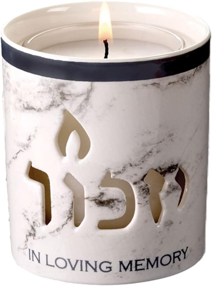 Rite Lite White Marble Ceramic Yizkor Luminaria 3" H