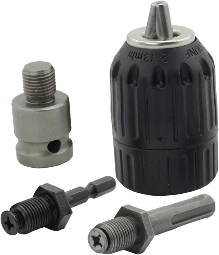 2-13mm Keyless Chuck,Professional Heavy Duty Keyless Drill Chuck Converter, 1/2"- 20UNF Thread Quick Change Adapter with SDS-Plus Shank 1/4" Hex Shank 1/2 inch Socket Square Female Adapter(JT-13 Auto)