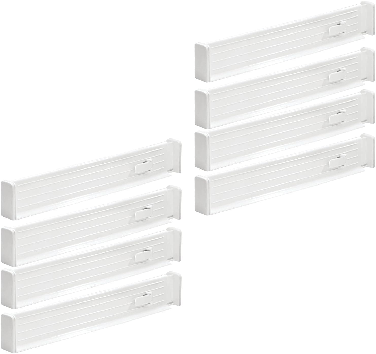 mDesign Expandable Kitchen Drawer Organizer - Adjustable Divider with Foam Ends - Secure Hold, Locks in Place - Separators for Pantry, Cupboard, Cabinet Storage, Ligne Collection, 8 Pack - White