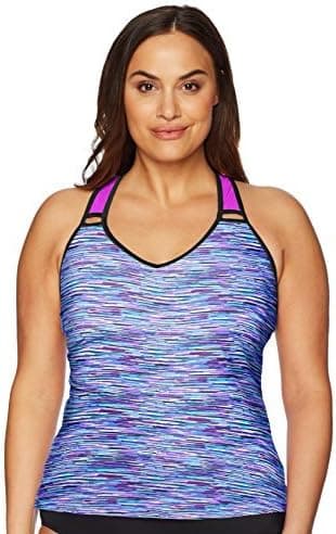 ZeroXposur Women's Plus Size Code Ladder Block Tankini Top, Beet, 16W