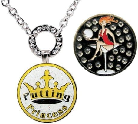 Navika Magnetic Necklace with Swarovski Crystal Golfaholic and Glitzy Putting Princess Ball Markers
