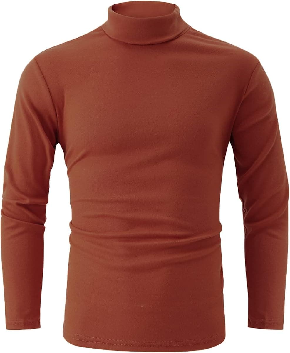 jonivey Mens Basic Turtleneck Long Sleeve Solid Casual Knitted T-Shirt Pullover Tops