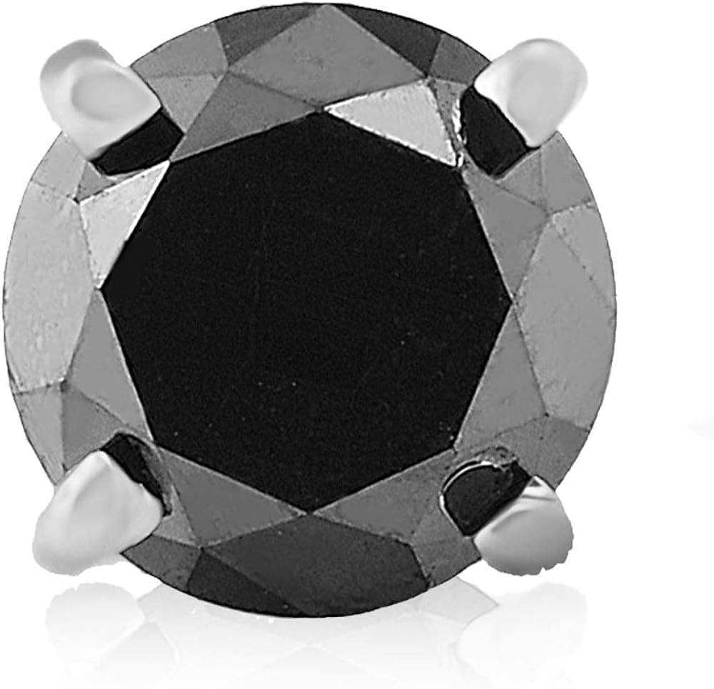 Mens 1/2ct Black Diamond Single Stud Earring 10K White Gold