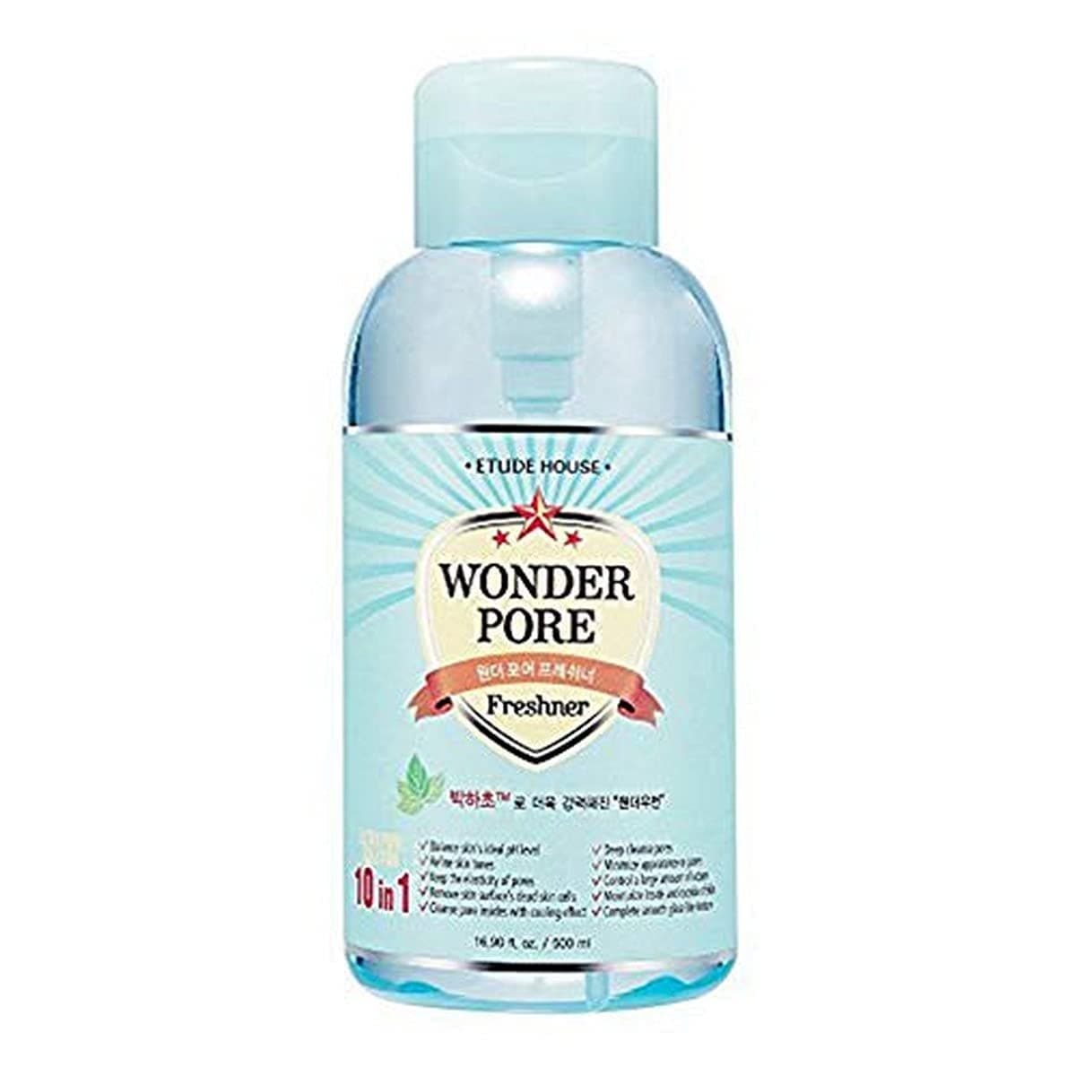 ETUDE HOUSE Wonder Pore Freshner 16.9 fl.oz. (500ml) - Pore Care Astringent with Peppermint Extract, Deep Cleansing, Sebum Control, pH4.5 Care, Makes Skin Pure