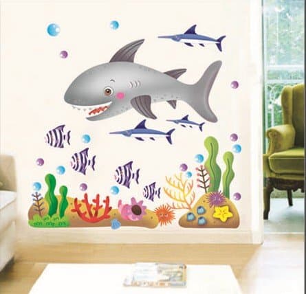 Undersea Big Shark Baby's Bedroom Wall Decal Ocean Fish Wall Decor for Nursery Room Boys Kid's Room Sticker Mural