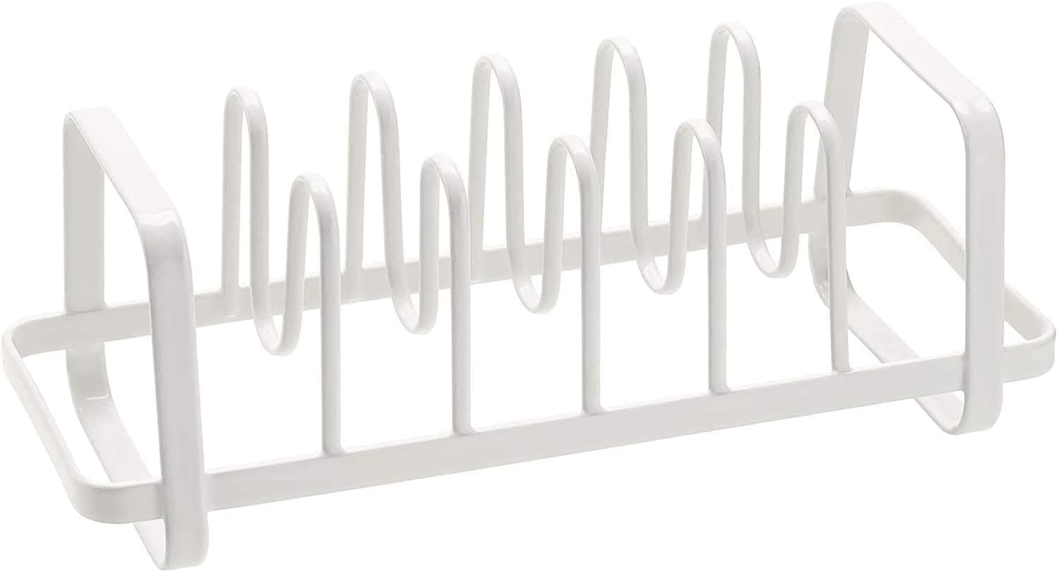 blitzlabs Pan Lid Holder Pan Lid Organizer Rack Cupboard Organizer Rack for Sorting Cabinet, Bakeware Rack, Kitchen Cookware Pantry Cabinet Storage Rack, White