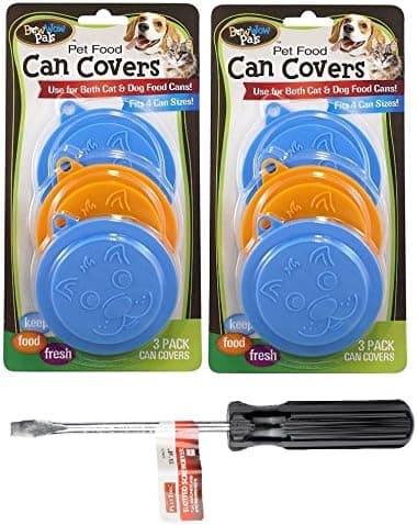 Bow Wow Pet Food Can Covers (2 PACKS OF 3 + PLEXTOOL(TM) SCREWDRIVER BUNDLE)