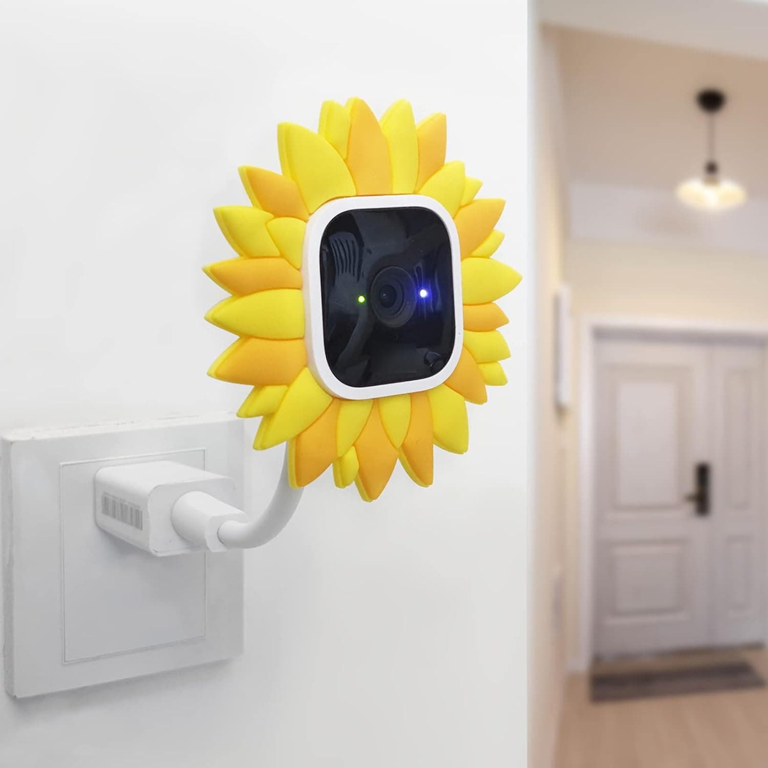 360 Degree Gooseneck USB Charger Stand and Sunflower Camera Cover Set fits for Blink Mini Indoor Camera, Charging Next to Power Source, Flexible Charging Stand
