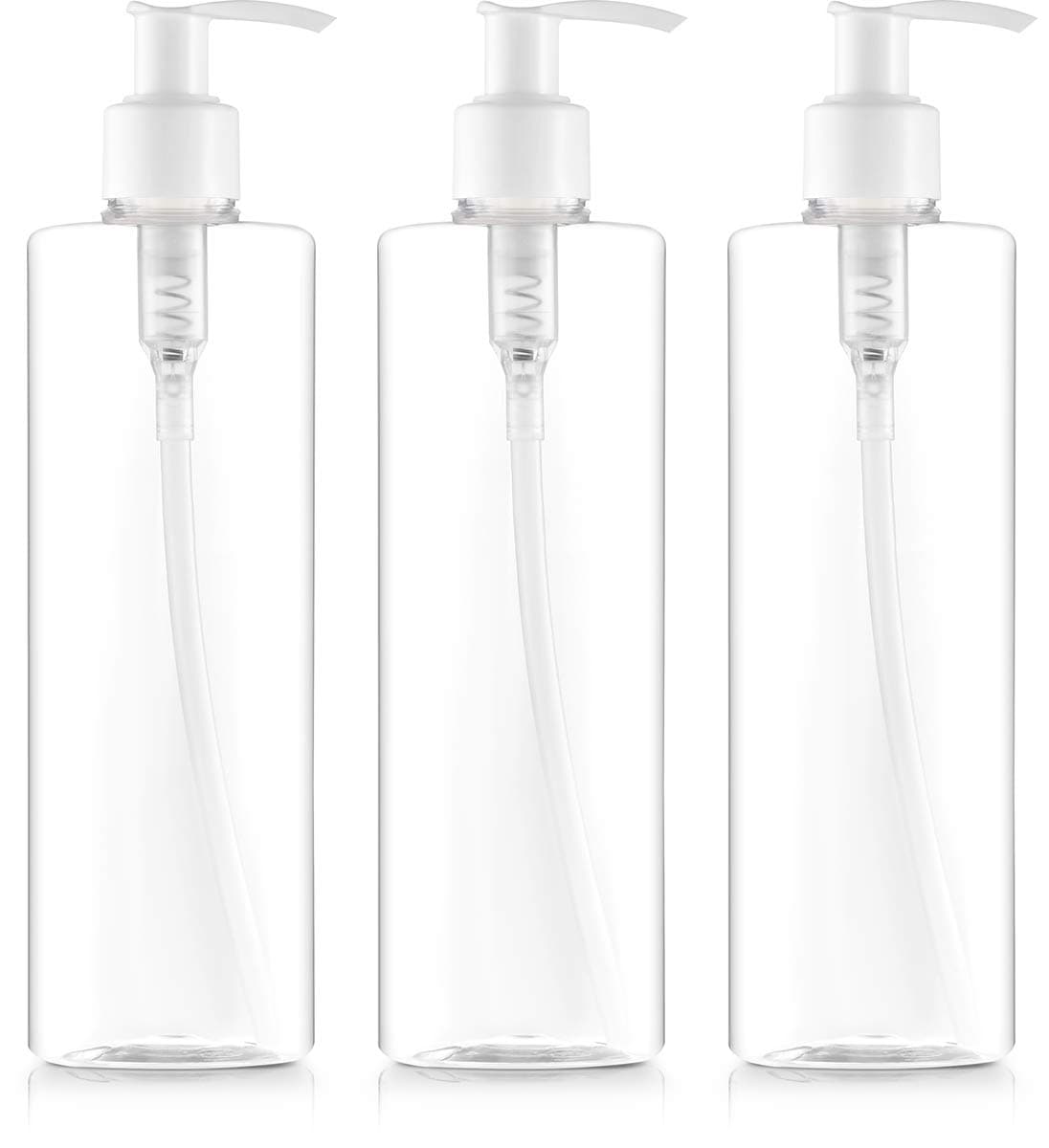 BAR5F Empty Lotion Refillable Bottle 12 Oz. with White Pump, BPA Free Food Grade, Great for Creams, Body Wash, Hand Soap, Self-Tanners, Bronzers and Massage Lotion (Pack of 3)