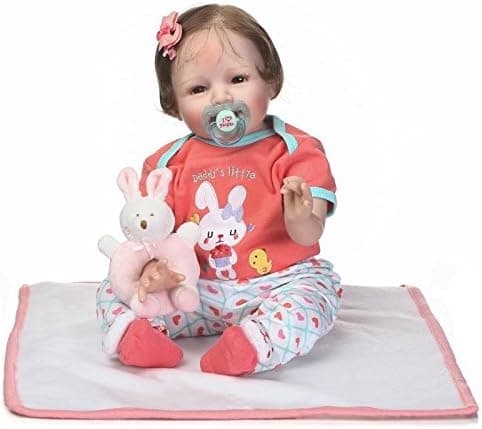 iCradle 22 Inch 55cm Lovely Smiling Handmade Soft Silicone Reborn Doll Baby Girl Realistic Looking Newborn Dolls Toddler Toy Vinyl Babies for Kid Xmas Gift