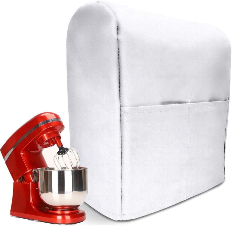 6-8 Quart Kitchen Aid Mixer Cover with Pockets, Waterproof Kitchen Aid Stand Organizer Dust Cover for Kitchen Aid Mixers and Extra Accessories Gift for Women TFC432 (Silver)