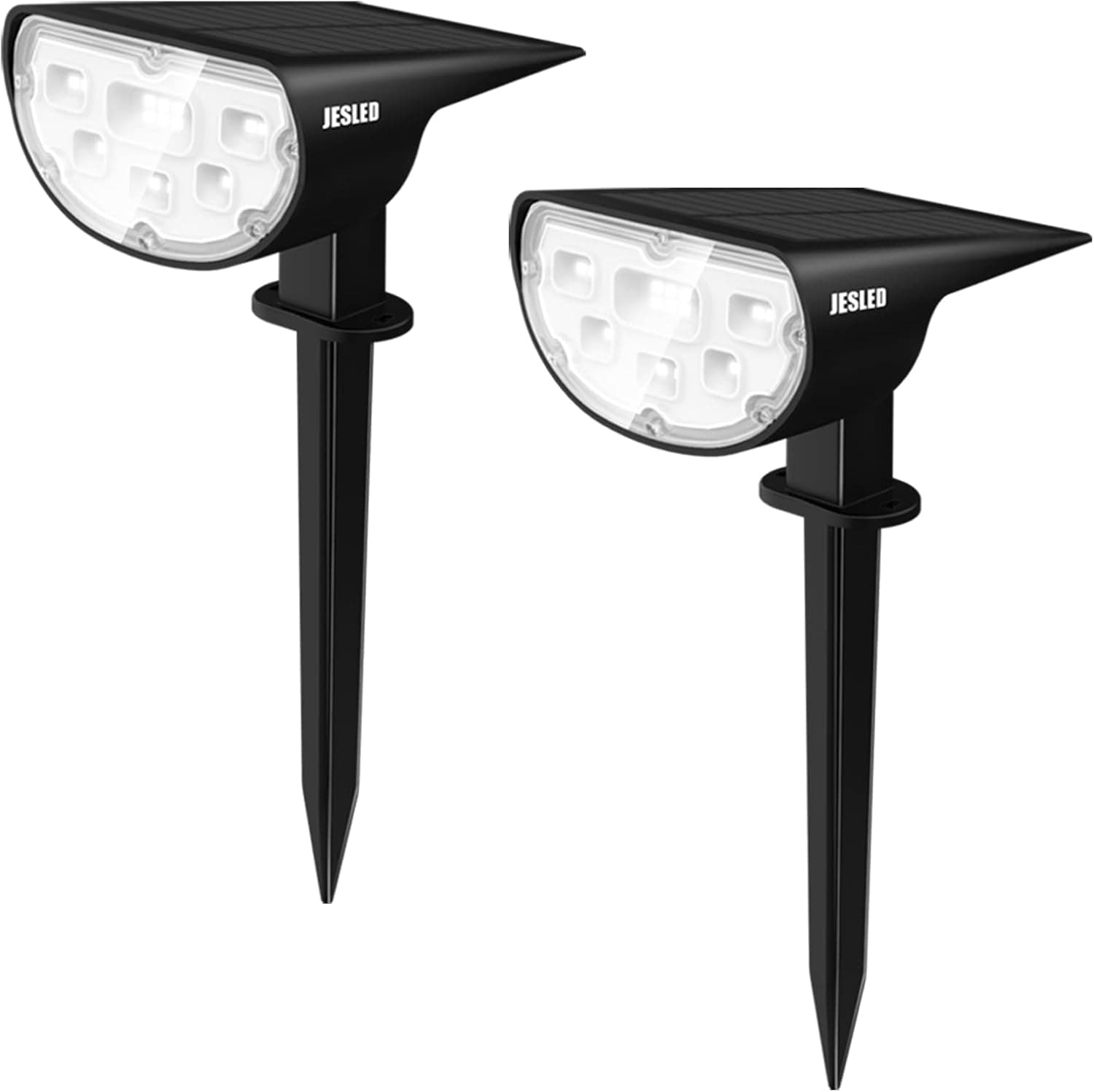 JESLED Solar Outdoor Lights, Solar Spot Lights Outdoor Waterproof IP67, 2 Modes(All Night Lighting) 2-in-1 Landscape Lights 2 Pack