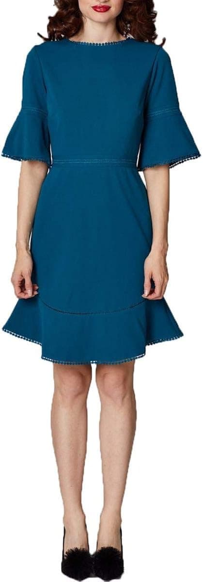 Betsey Johnson Women's Stretch Crepe Dress with Bell Sleeves and Trim Detail