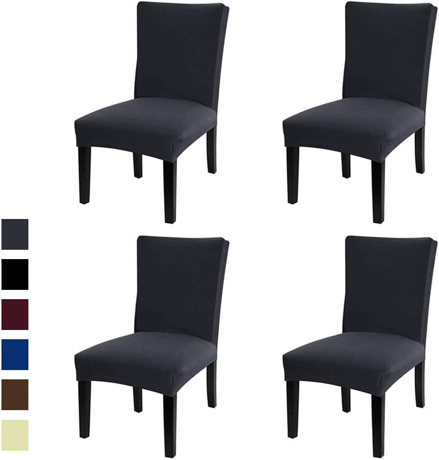JML Dining Chair Cover, Super Stretch Fit Removable Washable Short Dining Chair Seat Slipcover for Hotel, Dining Room,Ceremony, Banquet Wedding Party (Dark Grey, 4 Pack)