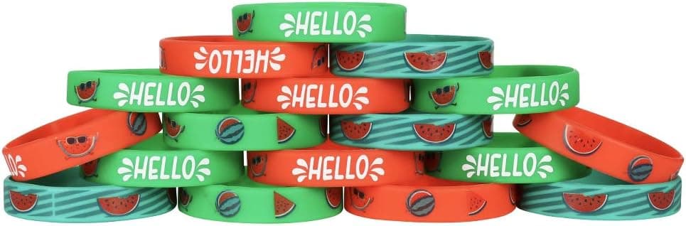 24 Pack Watermelon Silicone Wristbands Bracelets,Melon Birthday Decoration Party Favors for Kids,Goody Bag Supplies Gifts