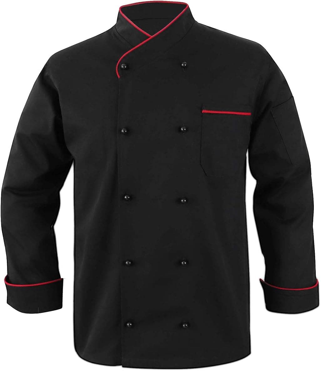 10oz apparel Black Chef Coat Contrast Piping Long Sleeves Jacket
