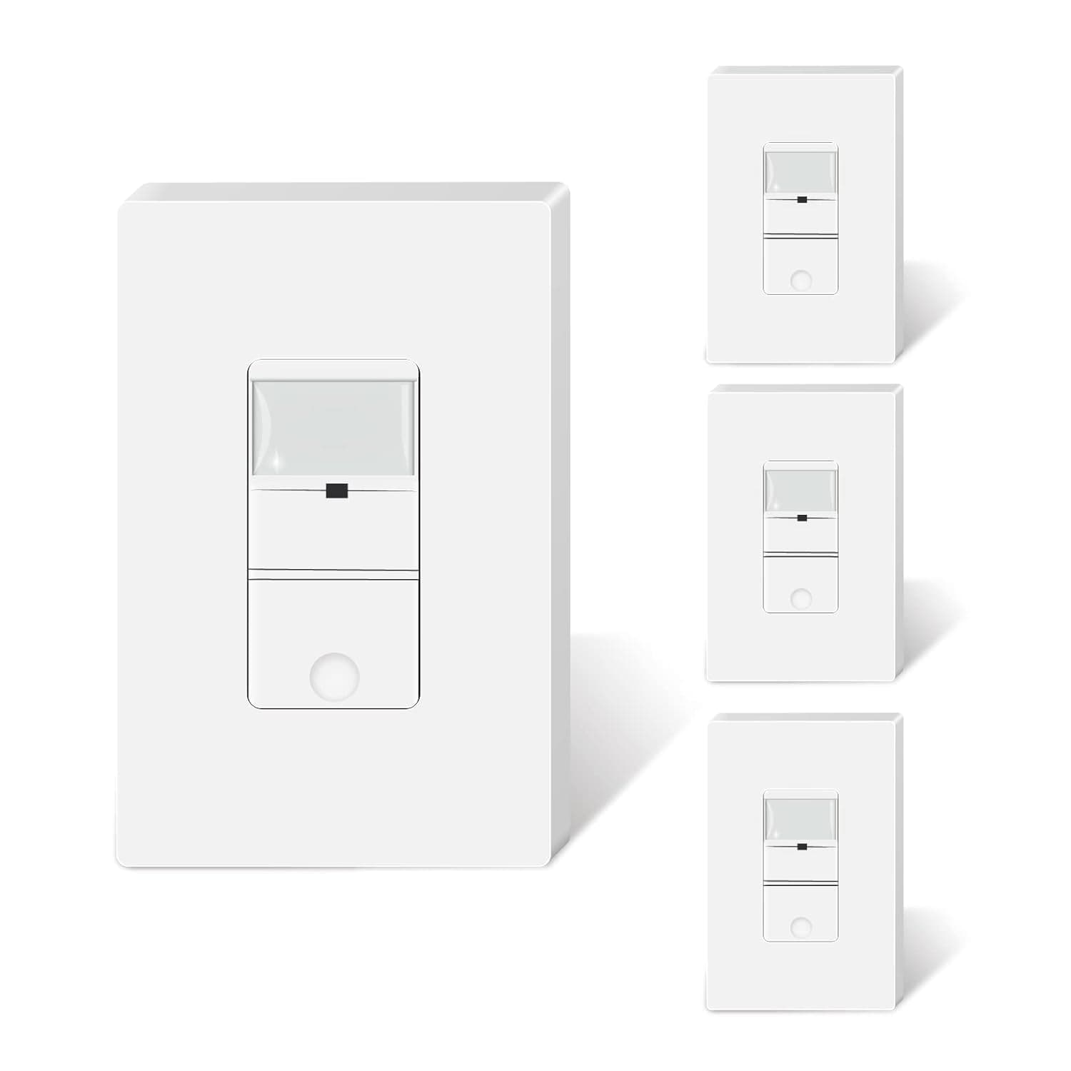 TOPELER 4 Pack Occupancy Sensor Light Switch, Neutral Wire Required, Motion Activated Wall Switch, Single Pole for CFL/LED/Incandescent Bulb, Wall Plate Included, White, UL Listed FCC Approval
