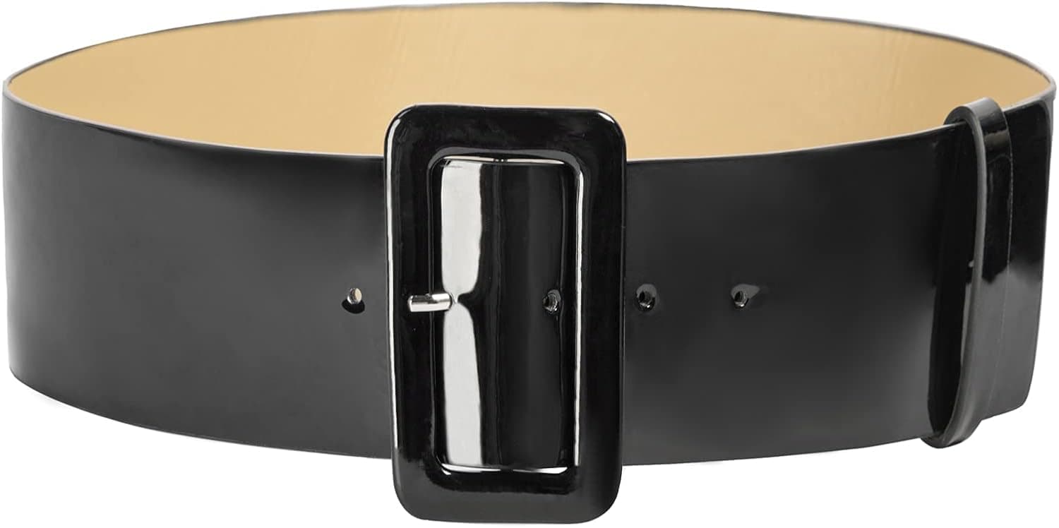 Hanna Nikole Women Wide Patent Leather Belt Fashion Square High Waist Cinch Belts
