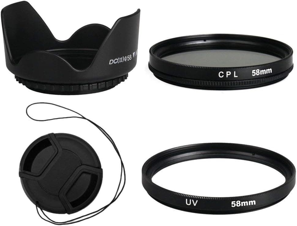 58mm UV CPL Filter Lens Sets with Flower Lens Hood Lens Cap with Keep Holder for Canon EOS Rebel T5i T4i T3i T3 T2i T1i Camera(Pack of 4)