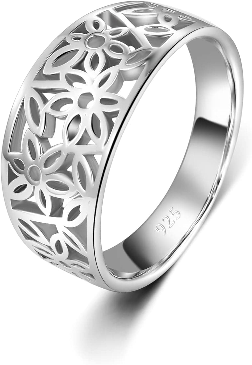 BORUO 925 Sterling Silver Ring, High Polish Tarnish Resistant Comfort Fit Victorian Leaf Filigree Vintage Style Ring