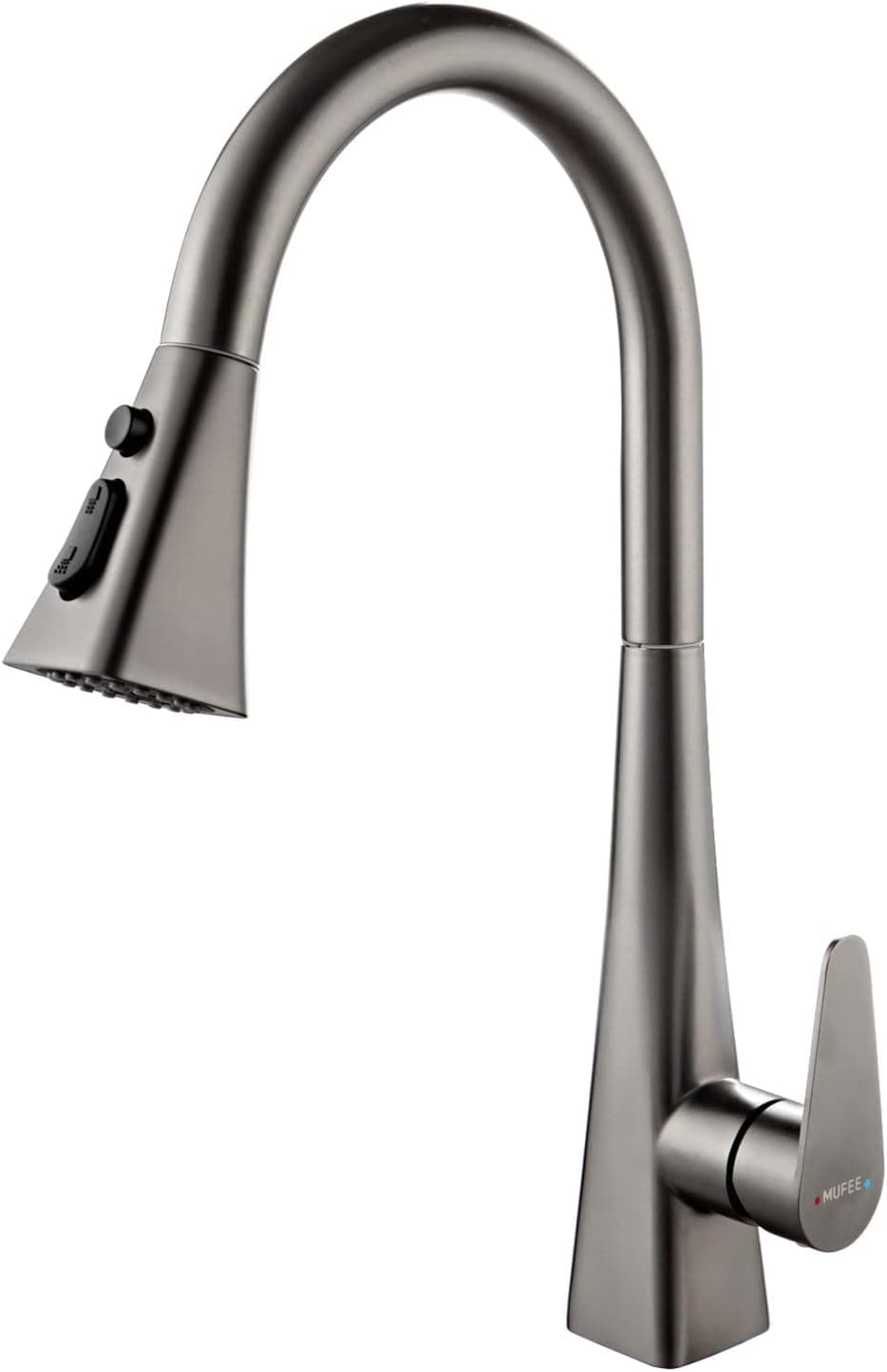 MUFEE High Arc Single Handle Pull Down Sprayer Kitchen Faucets Matte Gray,Commercial Modern RV Laundry Stainless Steel Sink Faucets with Pull Out Sprayer,MC2281F3GM
