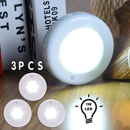 WRalwaysLX Wireless Motion Sensor Lights 1W LED Night Light Stick-Anywhere Cabinet Light for Stairs Hallway,Closet,Kitchen, Bedroom,Power by 3 x 1.5V AA Batteries (not Included),(Cold White 3PC)