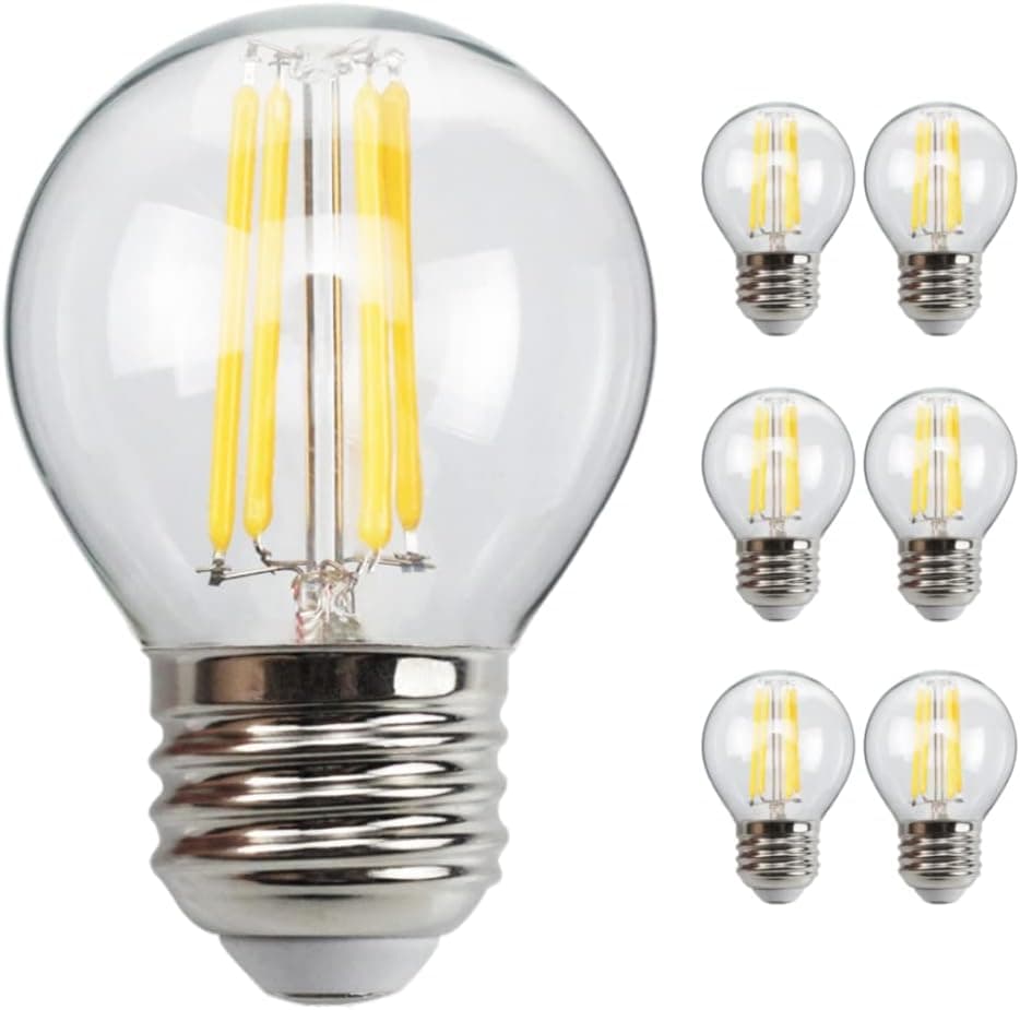6-Pack G16.5 E26 LED Small Globe Bulbs 60Watt Equivalent, 2700K Warm White, 550Lumens, 6W G45 Vintage Chandelier Light Bulbs, Non-Dimmable, LED Filament Clear Glass Candle lamp for Home&Office Decor