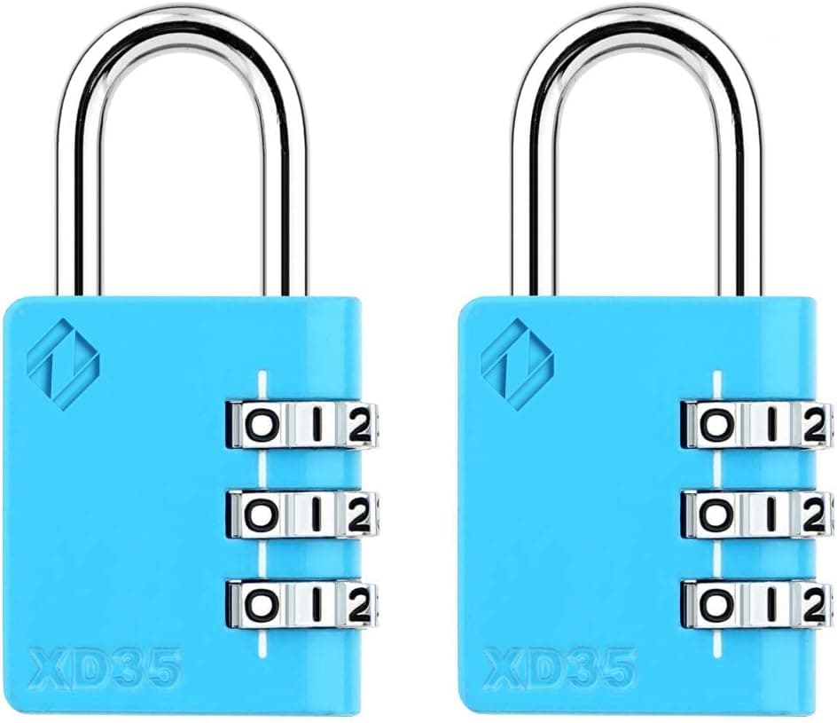 Zarker XD35 3-Digit Combination Padlock, Blue, 2-Pack