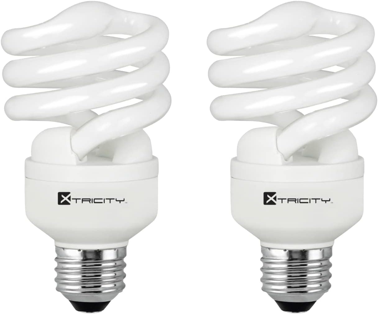 Xtricity Compact Fluorescent Light Bulb T2 Spiral CFL, 2700k Soft White, 13W (60 Watt Equivalent), 900 Lumens, E26 Medium Base, 120V, UL Listed (Pack of 2)