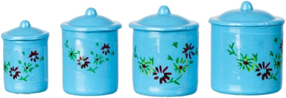 International Miniatures by Classics Dollhouse Miniature 1:12 Scale Canisters, Set of 4 w/Lids, Blue