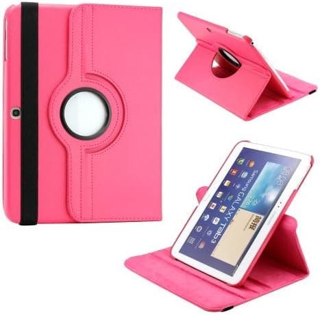 Gearonic Hot Pink 360 Degree Rotating PU Synthetic Leather Folio Case Cover Swivel Stand for Samsung Galaxy Tab 3 10.1 P5200 P5210