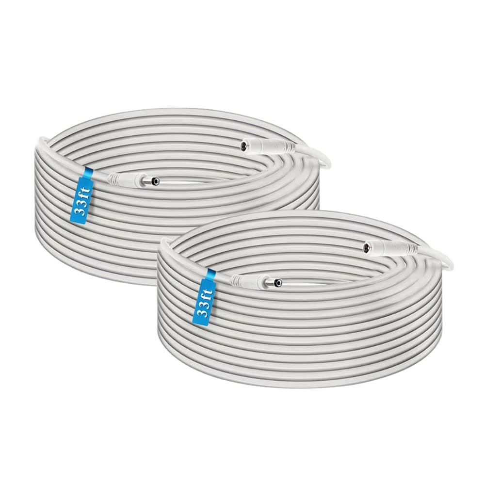 Power Extension Cable 2-Pack 33Feet 5.5mm x 2.1mm 12 Volt Male to Female Plug Cord for CCTV IP Security Camera DVRs and More Devices White
