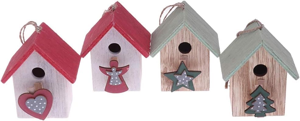 SNNplapla 4PCS Christmas Wooden House Ornaments Christmas Tree Hanging Ornaments DIY Wood House for Christmas Tree Pendant Christmas Decorations